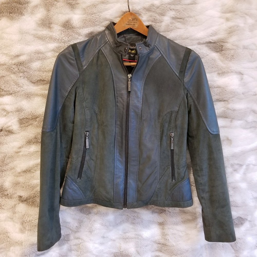 Bernardo Dark Olive Green Leather Moto Jacket